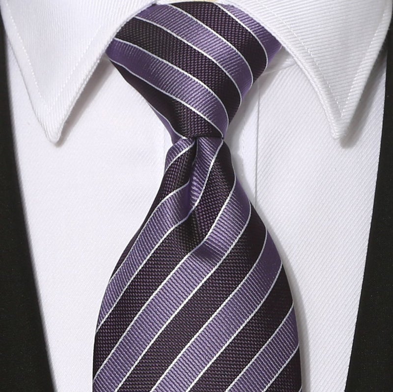 KissTies Mens 63'' Extra Long Tie Purple Lavender Striped Necktie + Gift Box - Image 3